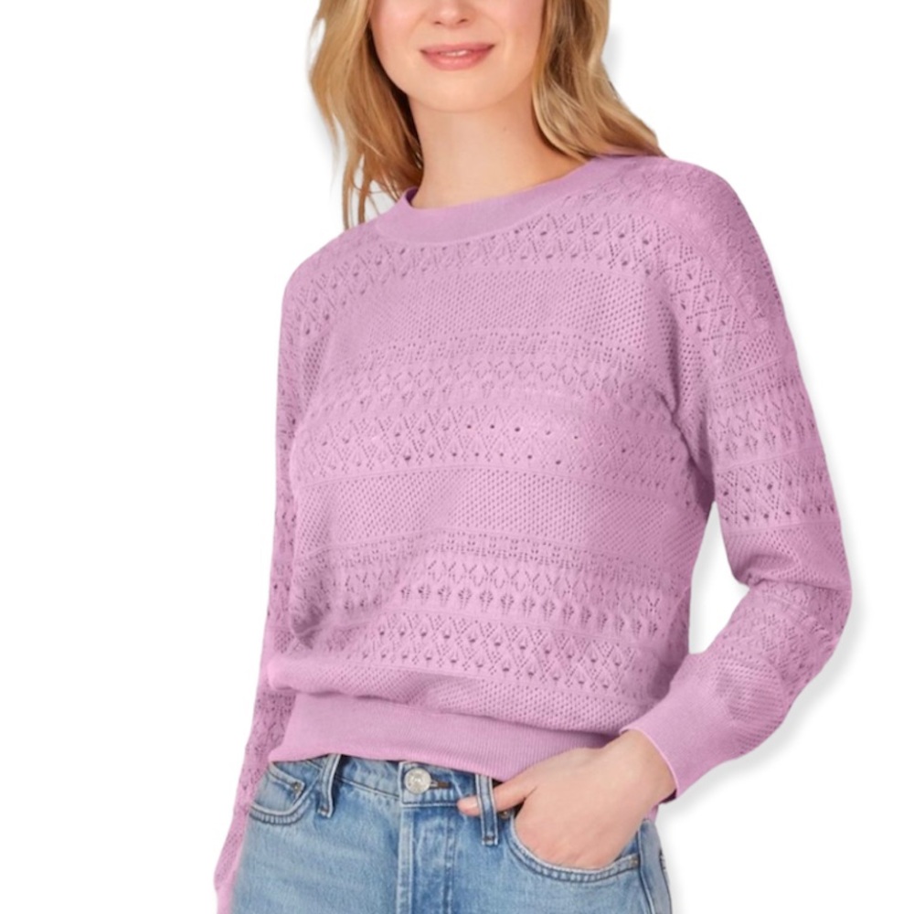525 America Pointelle Cotton Crew Neck Pastel Sweater